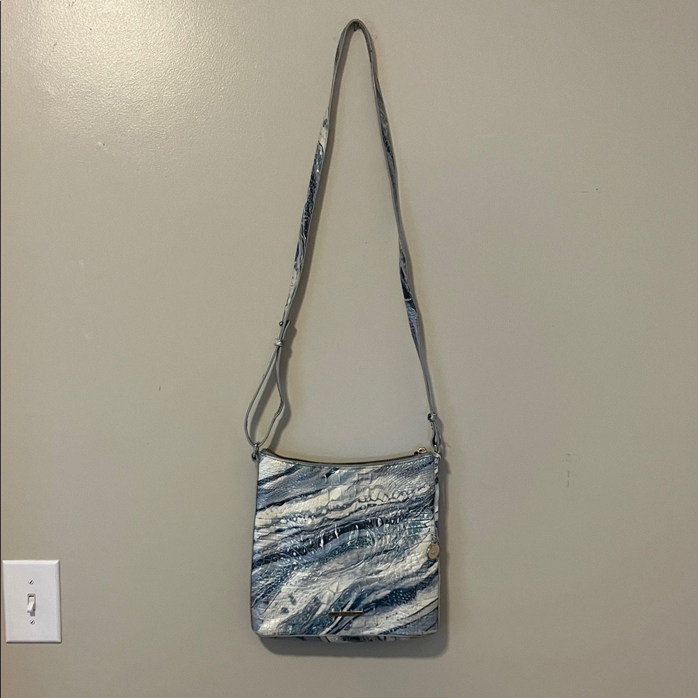 Brahmin Blue and White Marble Crossbody Bag